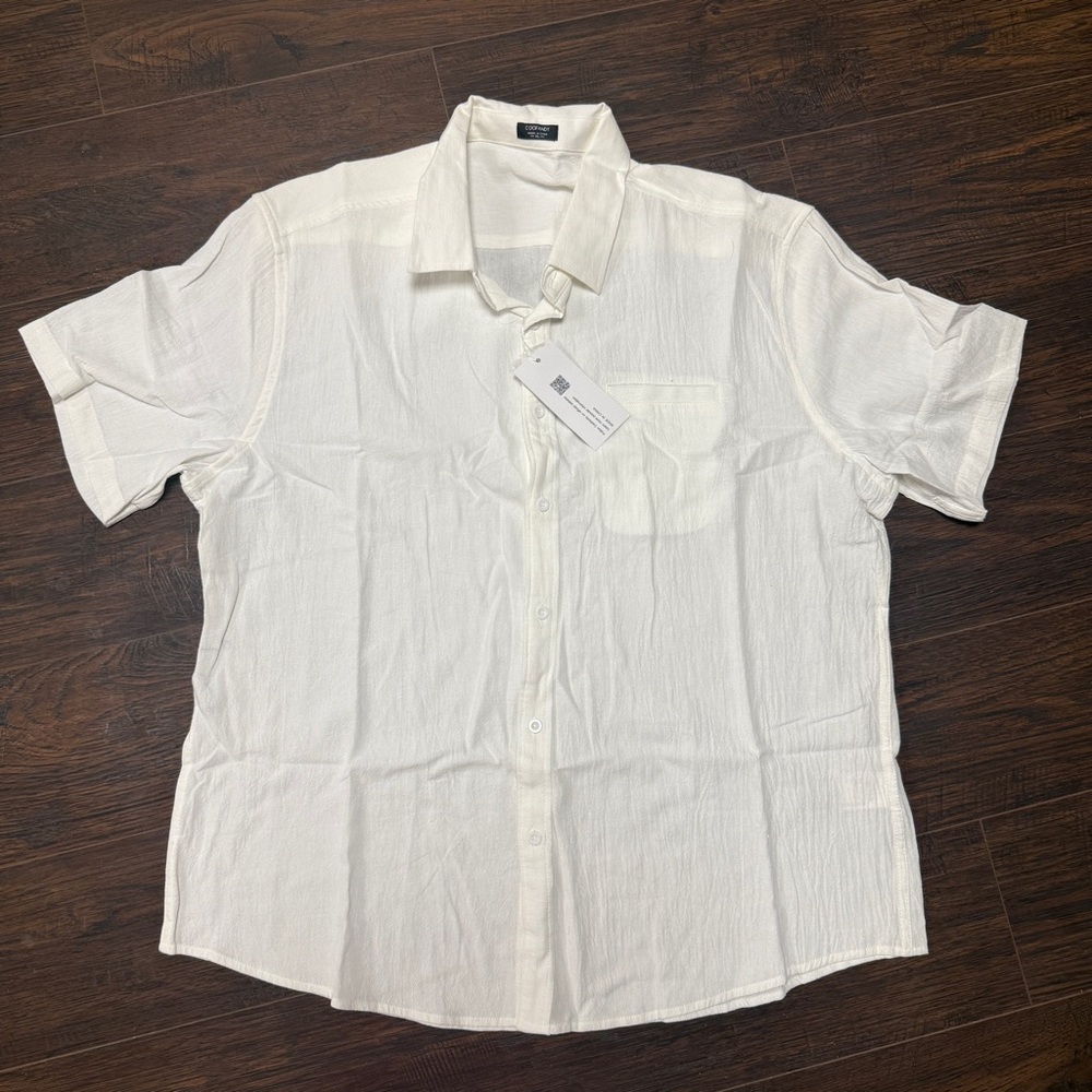 NWT COOFANDY OFF WHITE AHOET SLEEVE BUTTON DOWN TOP